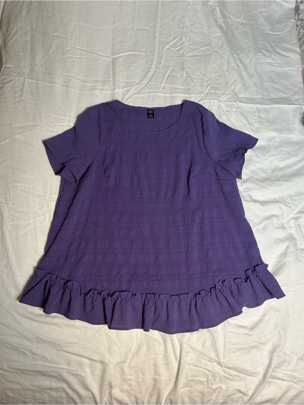 Purple Ruffle-Hem Short Sleeve Blouse